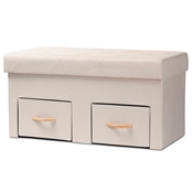 Baxton Studio Gerwin Modern and Contemporary Beige Fabric Upholstered and Oak Brown Finished Wood 2-Drawer Storage Ottoman